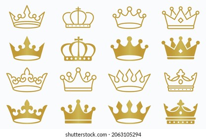 Crown icon set. Gold crown icon collection. line crown icon. vector illustration