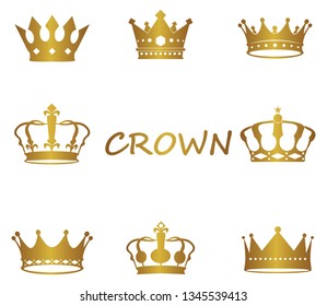 crown icon set. gold crown  isolated on white background, vector illustration  