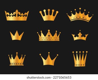 Crown icon set heraldic symbol illustration.