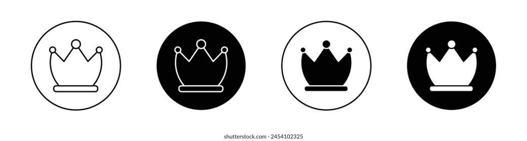 Crown icon set. heritage king crown vector symbol. vip, royal or royalty sign in black filled and outlined style.