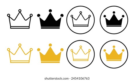 Crown icon set. Heritage king crown vector symbol. VIP, royal or royalty sign.