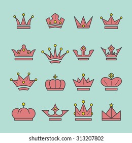 Crown icon set, line style, vector, illustration