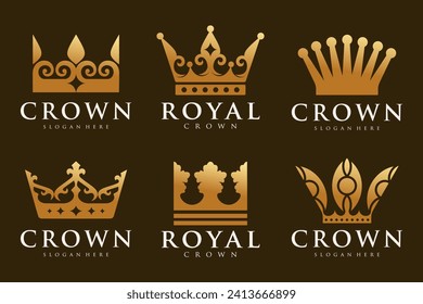Crown icon set Logo design . Royal, King and Queen luxury symbol . Vector illustration