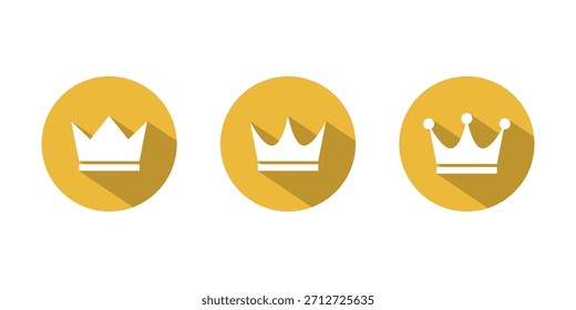 Crown icon set with long shadow. Royalty, premium, and leadership symbol