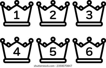 Crown Icon Set With Numbers 1-6