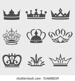 Crown Icon Set - Outline Isolated Vector Illustration.