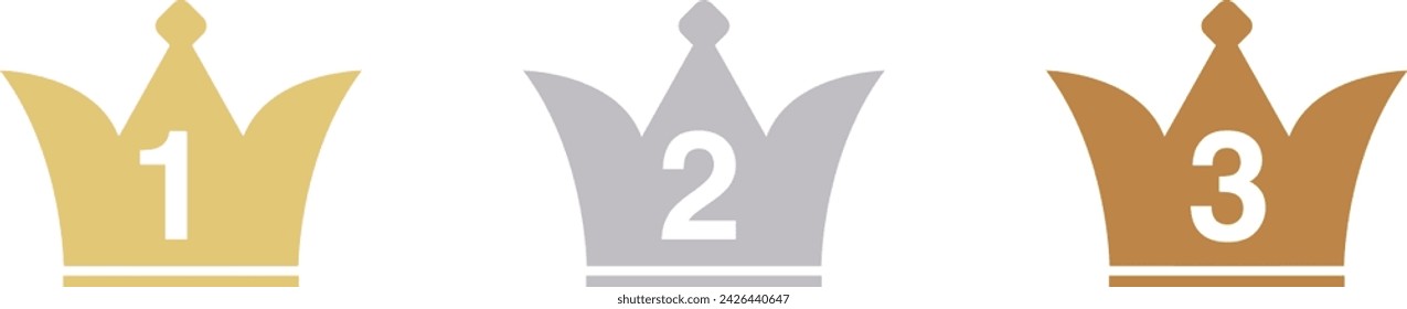 Crown icon set  for ranking .three colors gold, silver, bronze