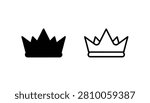 Crown Icon Set Representing Royalty, Leadership, Success, or Premium Quality in a Flat Black and Outline Style.