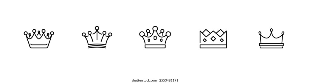 Crown icon set. Royal crown symbol. Achievement, royal, competition, jewelry, elegance, majestic. Vector Illustration.