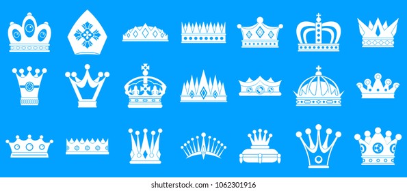 Crown icon set. Simple set of crown vector icons for web design isolated on blue background