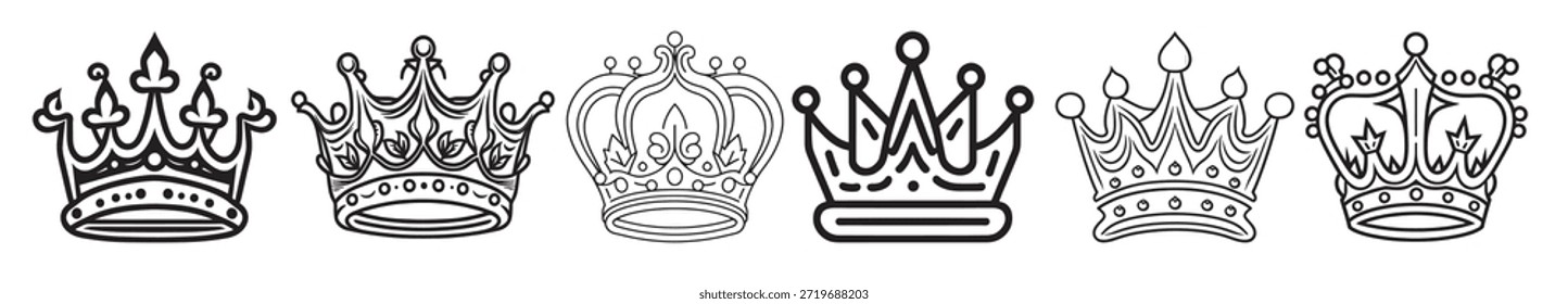 Conjunto de iconos de corona Vector Corona línea ilustración de arte reina
