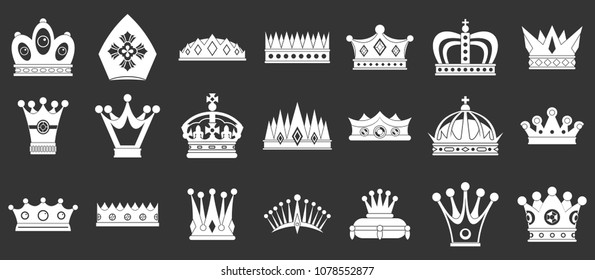 Crown icon set vector white isolated on grey background 