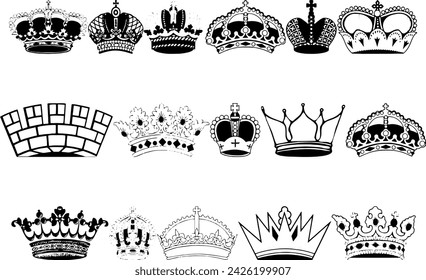 crown icon set Vector white background