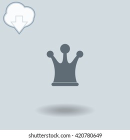 Crown icon with shadow. Cloud of download with arrow.