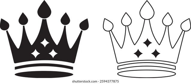 crown icon silhouette and color vector, symbolizing royalty, power, luxury, and monarchy. Perfect for logos, branding, and noble-themed designs.