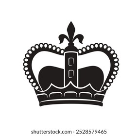 Crown icon. Silhouette of luxury tiara for prince and king. Emperor family headwear. Classical crest and emblem. Aristocratic kingdom. Flat vector illustration isolated on white background