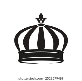 Crown icon. Silhouette of luxury tiara for prince and king. Insignia, emblem and crest. Graphic element for website. Flat vector illustration isolated on white background