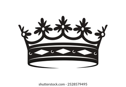 Crown icon. Silhouette of luxury tiara for princess and queen. Heraldry, branding and identity. Historical symbol of power and authority. Flat vector illustration isolated on white background