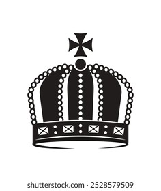 Icono de la corona. Silueta de tiara de lujo para príncipe y rey. Estética, majestuosidad y elegancia. Joya del reino medieval. Ilustración vectorial plana aislada sobre fondo blanco