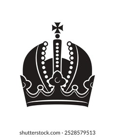 Icono de la corona. Silueta de tiara de lujo para príncipe y rey. Majestuoso símbolo de nobleza y monarquía. Elemento heráldico. Ilustración vectorial plana aislada sobre fondo blanco