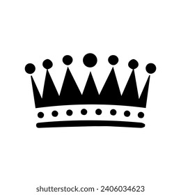 Crown Icon. A simple, black silhouette of a royal crown. Vector illustration isolated on white background. Ideal for logos, emblems, insignia. Can be used in branding, web design. 