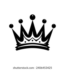 Crown Icon. A simple, black silhouette of a royal crown. Vector illustration isolated on white background. Ideal for logos, emblems, insignia. Can be used in branding, web design.