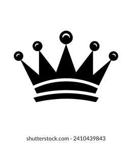 Crown Icon. A simple, black silhouette of a royal crown. Vector illustration isolated on white background. Ideal for logos, emblems, insignia. Can be used in branding, web design. 