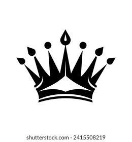 Crown Icon. A simple, black silhouette of a royal crown. Vector illustration isolated on white background. Ideal for logos, emblems, insignia. Can be used in branding, web design.