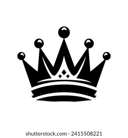 Crown Icon. A simple, black silhouette of a royal crown. Vector illustration isolated on white background. Ideal for logos, emblems, insignia. Can be used in branding, web design.