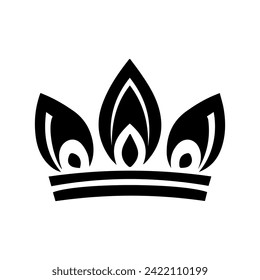 Crown Icon. A simple, black silhouette of a royal crown. Vector illustration isolated on white background. Ideal for logos, emblems, insignia. Can be used in branding, web design. 