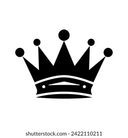 Crown Icon. A simple, black silhouette of a royal crown. Vector illustration isolated on white background. Ideal for logos, emblems, insignia. Can be used in branding, web design. 