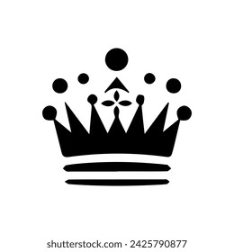 Crown Icon. A simple, black silhouette of a royal crown. Vector illustration isolated on white background. Ideal for logos, emblems, insignia. Can be used in branding, web design. 
