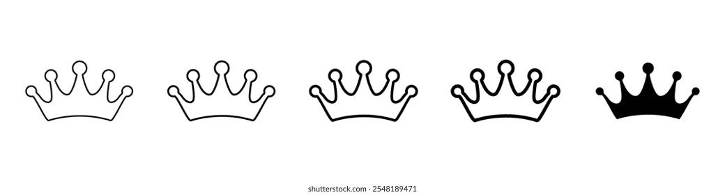 ícone de coroa Conjunto de logotipo de linha fina simples