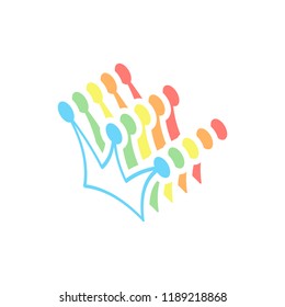 Crown icon. Stack of colorful isometric icons on white background