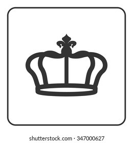 Crown icon - symbol of royal power and authority. Emperor sign. Design element for medals, awards, coat of arms or anniversary logo. Gray silhouette isolated on white background. Vector illustration
