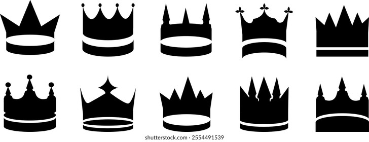 Crown icon symbol set. Black crown sign collection Perfect solid crown icon set designs, isolated on white background,