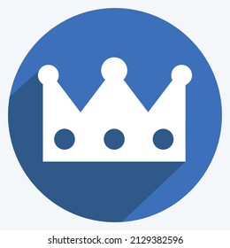 Crown Icon in trendy long shadow style isolated on soft blue background