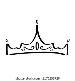 Crown icon vector in doodle style. Outlines royal family sign. Simple diadems for princess. Luxury accessories for prince. Imperial attributes as graffiti hand drawn. King and queen crown as sketch. 
