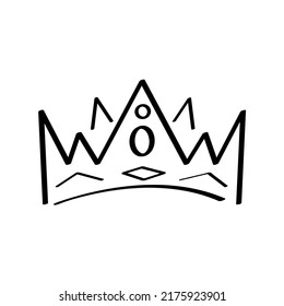 Krone Symbol Vektorgrafik im Doodle-Stil. Umfasst das königliche Familienzeichen. Einfache Demos für Prinzessin. Luxuszubehör für Prinzen. Imperiale Attribute wie Graffiti handgezeichnet. König und Königin kronen als Skizze. 