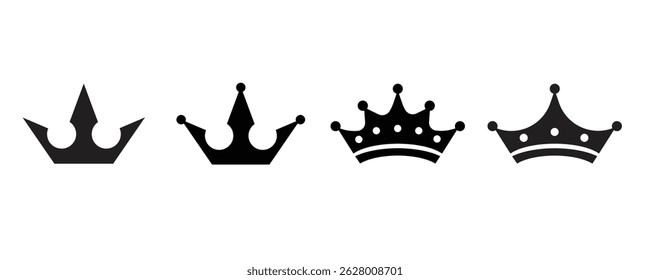 Crown icon vector illustration. Collection of black crown silhouettes.