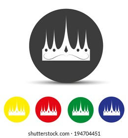 crown icon, vector illustration. Flat design style Set of round colored buttons. 