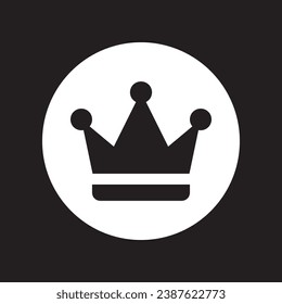 Vector de icono de la corona. Diseño del logo real. Ilustración del icono del vector de la corona King en círculo aislado en fondo negro