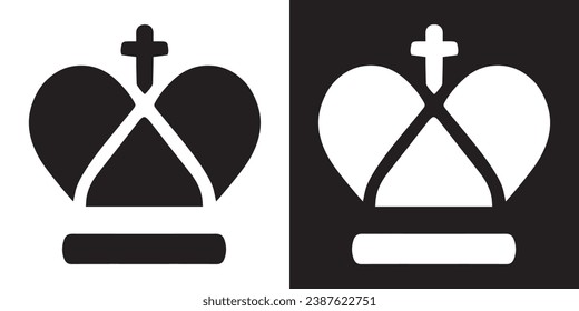 Vector de icono de la corona. Símbolo de símbolo real en estilo plano de moda. Ilustración del icono del vector de la corona King aislada en fondo blanco y negro