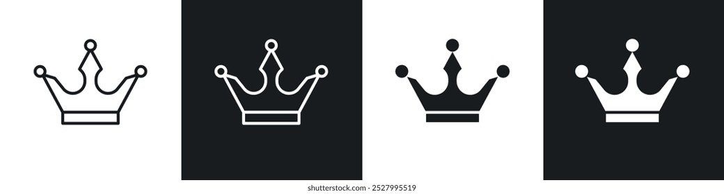 Crown icon vector icon set black filled and outlined style.