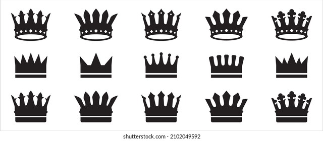 Crown icon vector set. Crowns simple icons design symbol of jewelry, luxury, deluxe, fashion and authority. Crown vectors stock illustration