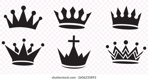 Crown icon vector set. Crowns simple icons design symbol of jewelry, luxury, deluxe, fashion and authority. Crown vectors stock illustration
