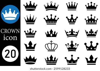 Crown icon vector set, silhouette, icon. Crown icons, Crown icon vector. King, Princess crowns. Big collection quolity crowns. Collection of crown silhouette. Vector illustration.
