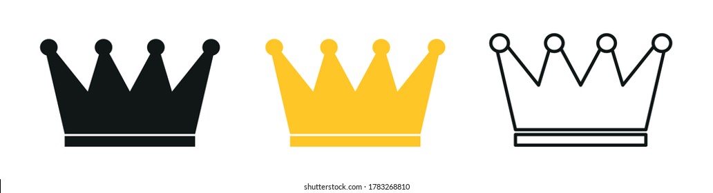 Crown icon for web design. Gold crown icon ,black crown icon, contour crown icon. Isolated on white background. Vector illustration