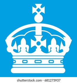 Crown icon white isolated on blue background vector illustration