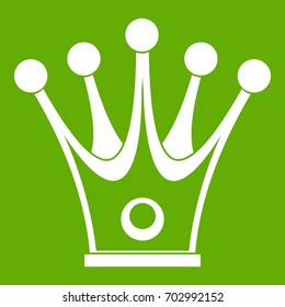 Crown icon white isolated on green background. Vector illustration